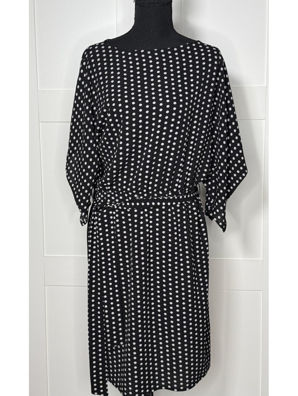 I.N Studio Black and White Polka Dot Flutter Sleeve Dress Size Small